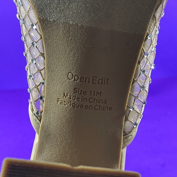 Open Edit Sienna Beige Mesh Jewel Embellished Block Heel Sandal Women's Size 11 - Picture 8 of 8